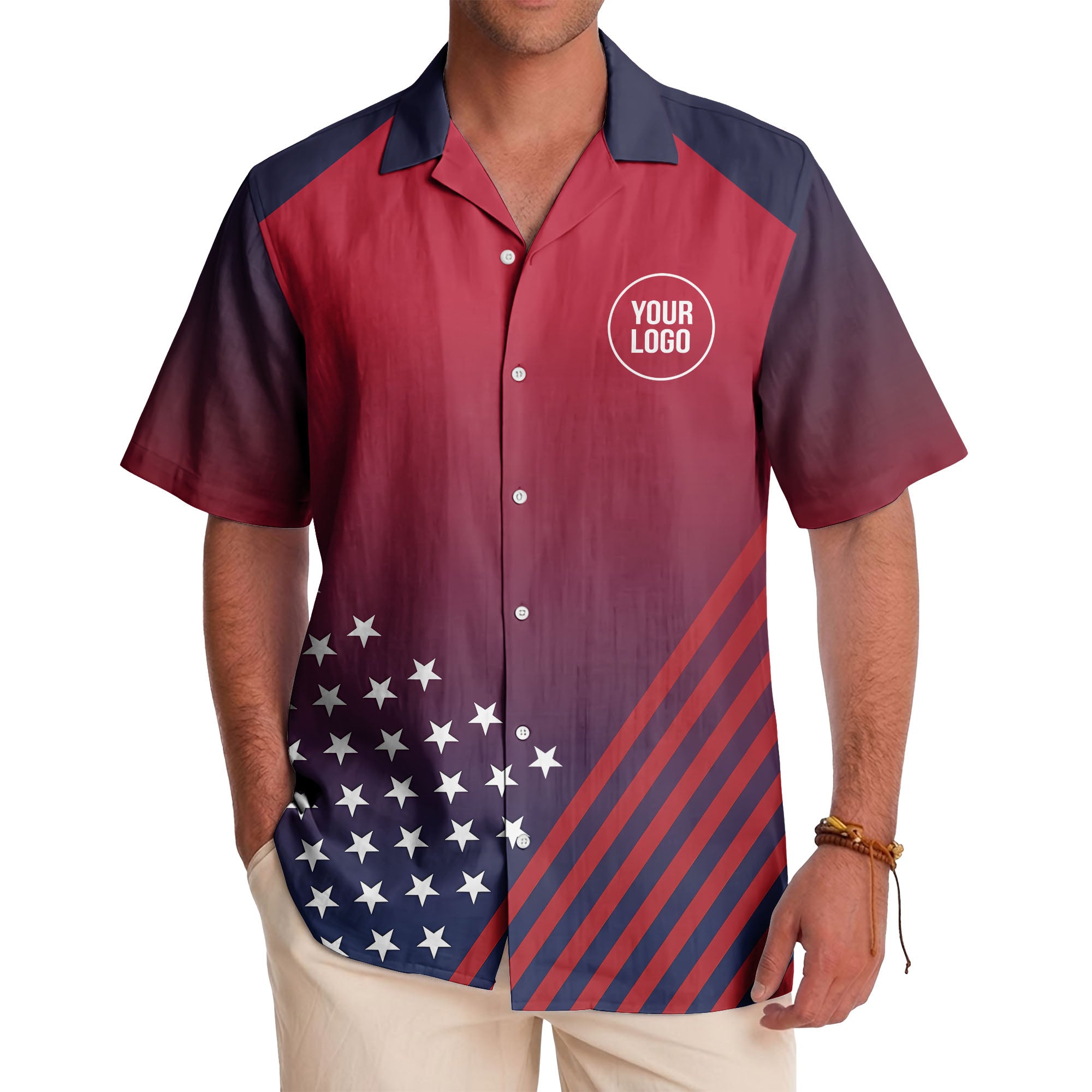 stars & stripes diagonal american flag hawaiian shirt for men