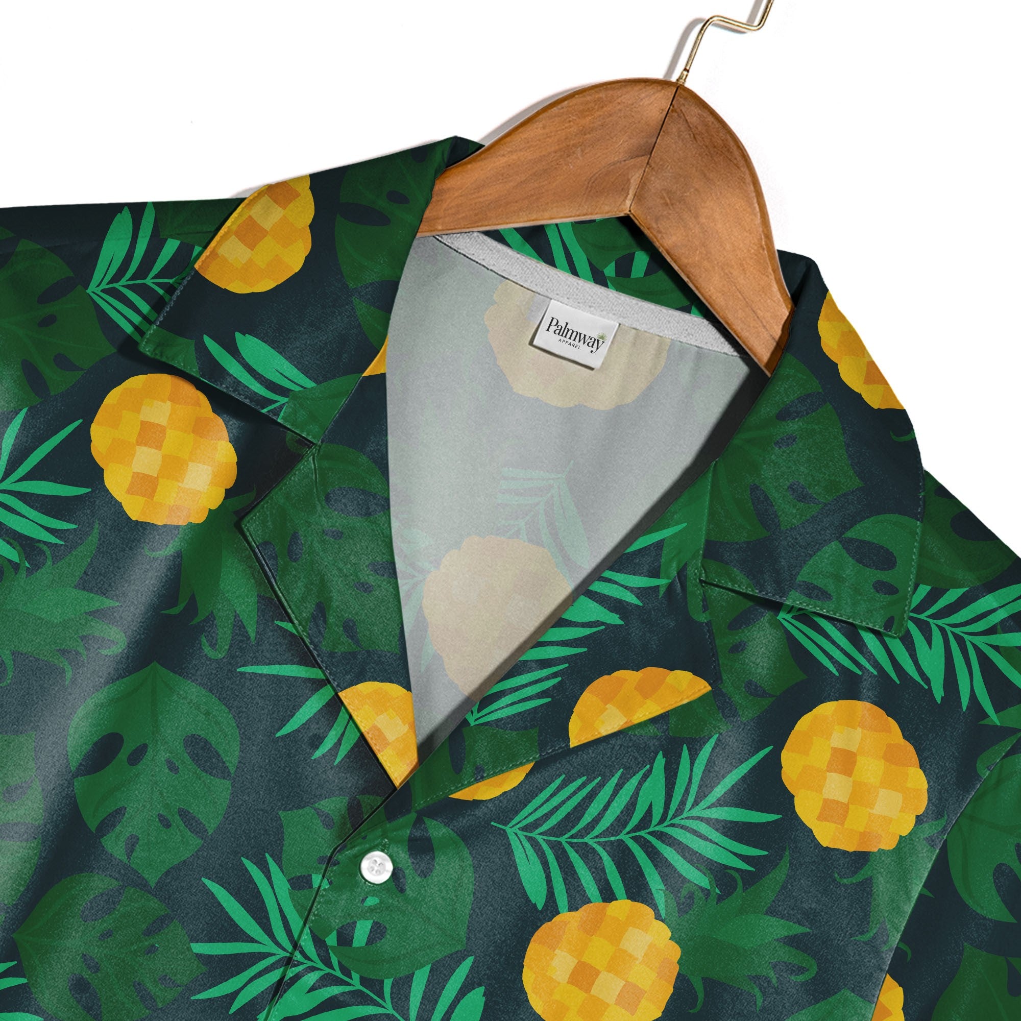 Stylized Pineapple Hawaiian Shirt with Monstera on Dark Teal