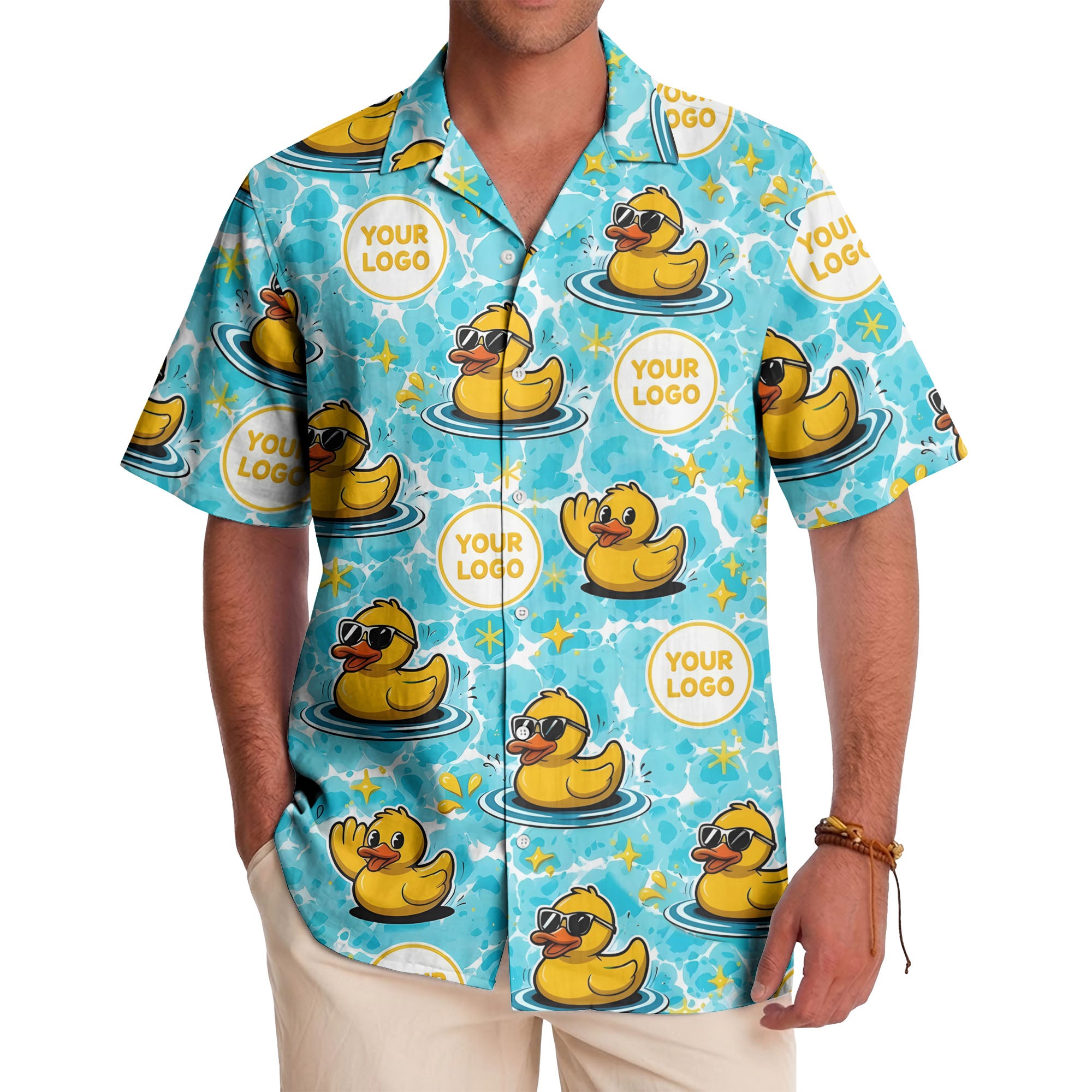 summer fun cartoon rubber ducks riding light blue wave hawaiian shirt