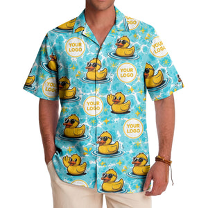 summer fun cartoon rubber ducks riding light blue wave hawaiian shirt