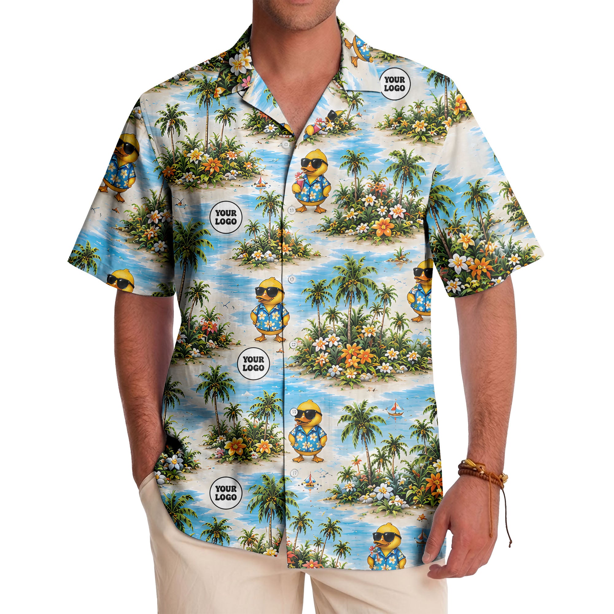 sunglasses ducks & palm trees beach scene hawaiian shirt for men