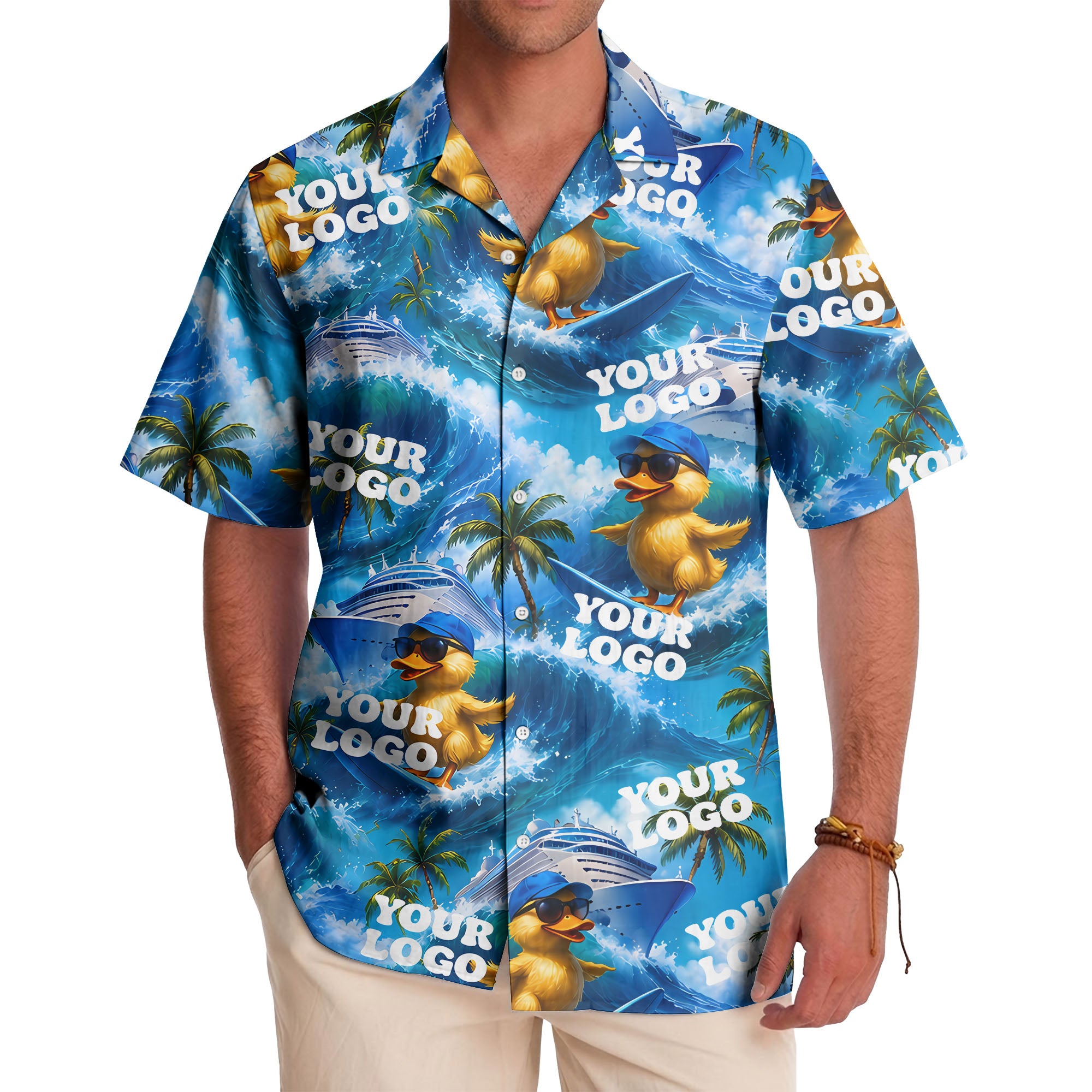 surfing rubber ducks & cruise ships cartoon hawaiian shirt for men