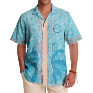 swimming pool mosaic palm trees watercolor hawaiian shirt