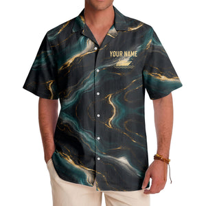 teal gold marble waves luxury yacht abstract hawaiian shirt