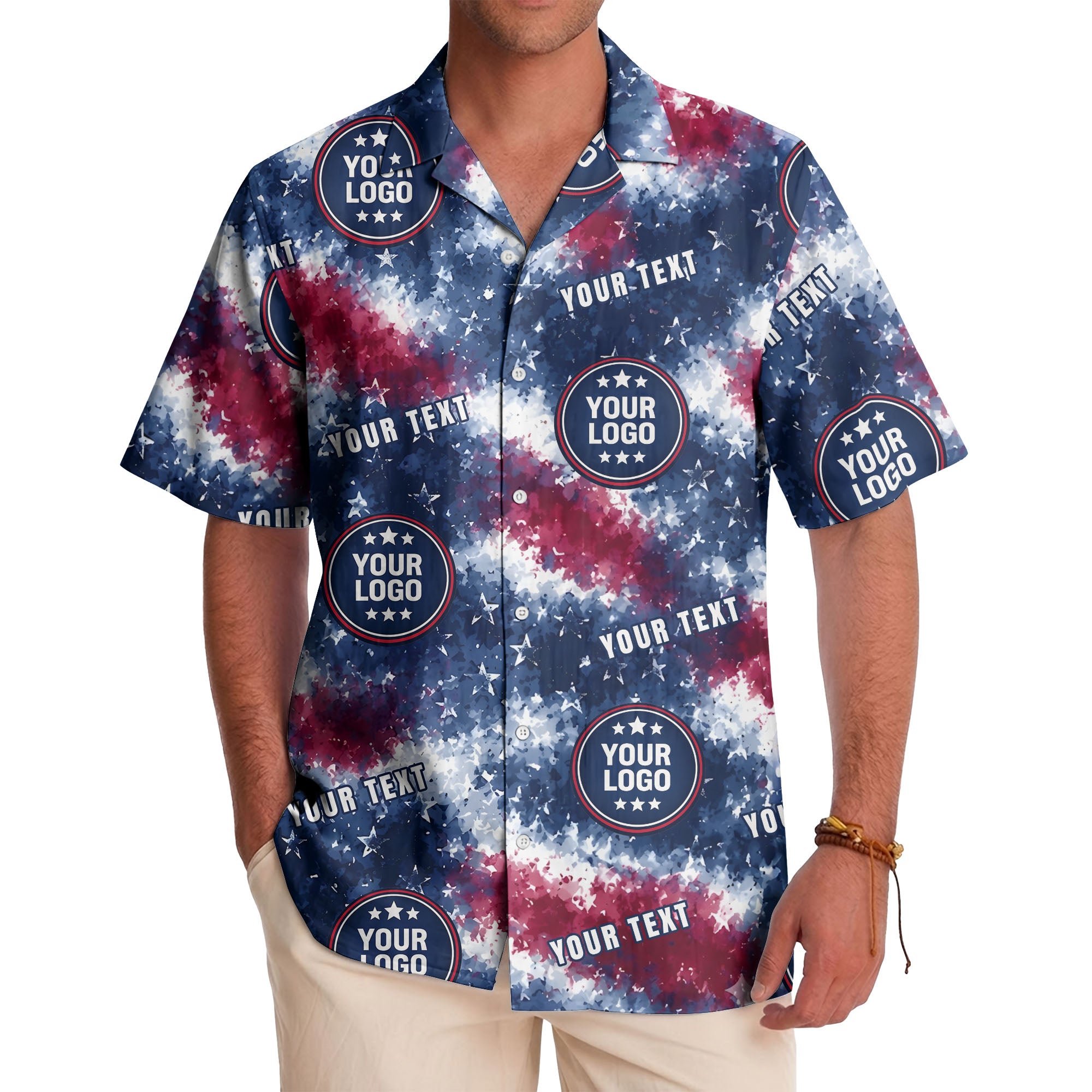 tie-dye stars & flag custom logo patriotic hawaiian shirt for men