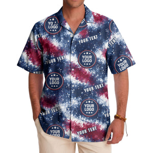 tie-dye stars & flag custom logo patriotic hawaiian shirt for men