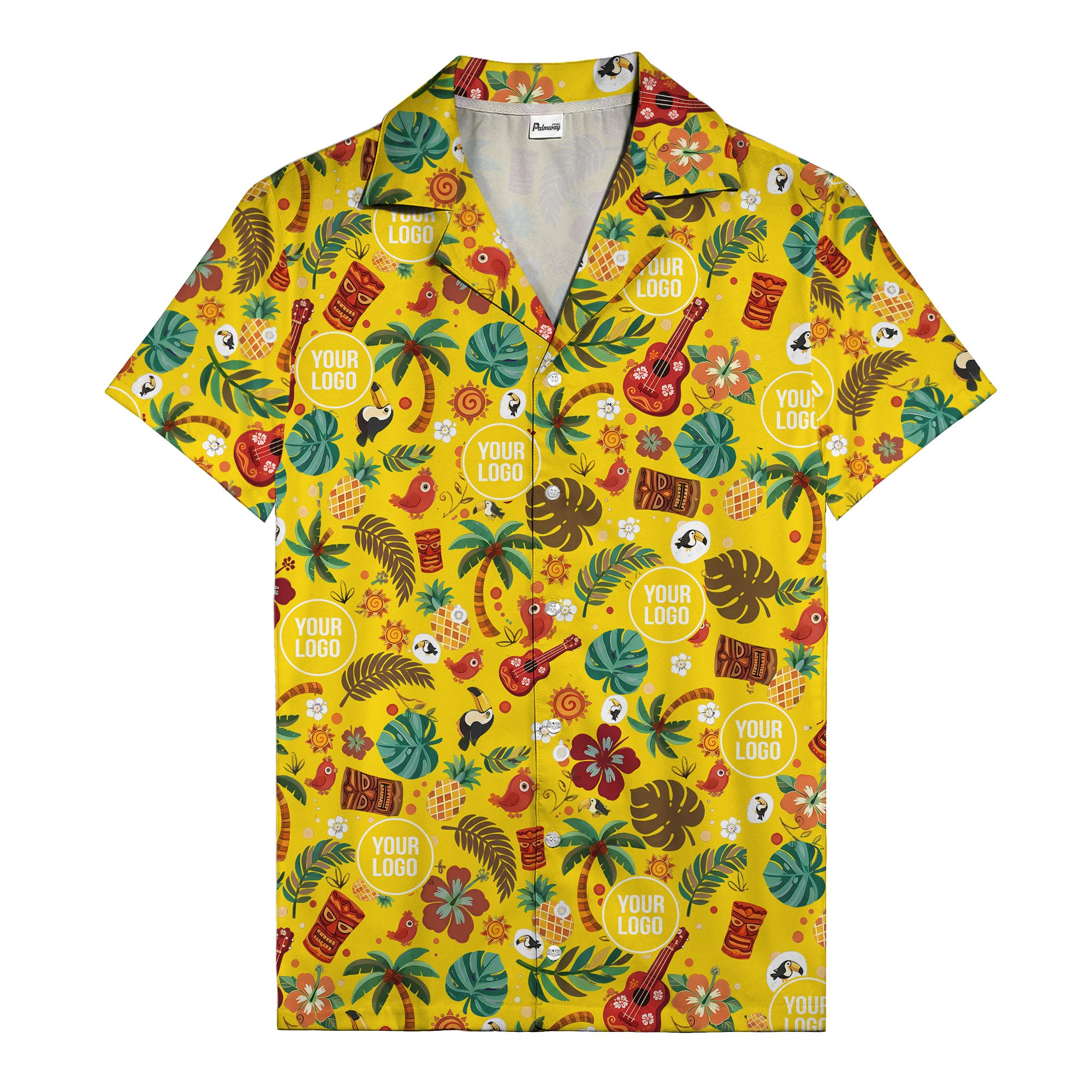 tiki masks & pineapples watercolor hawaiian shirt with toucans & ukuleles