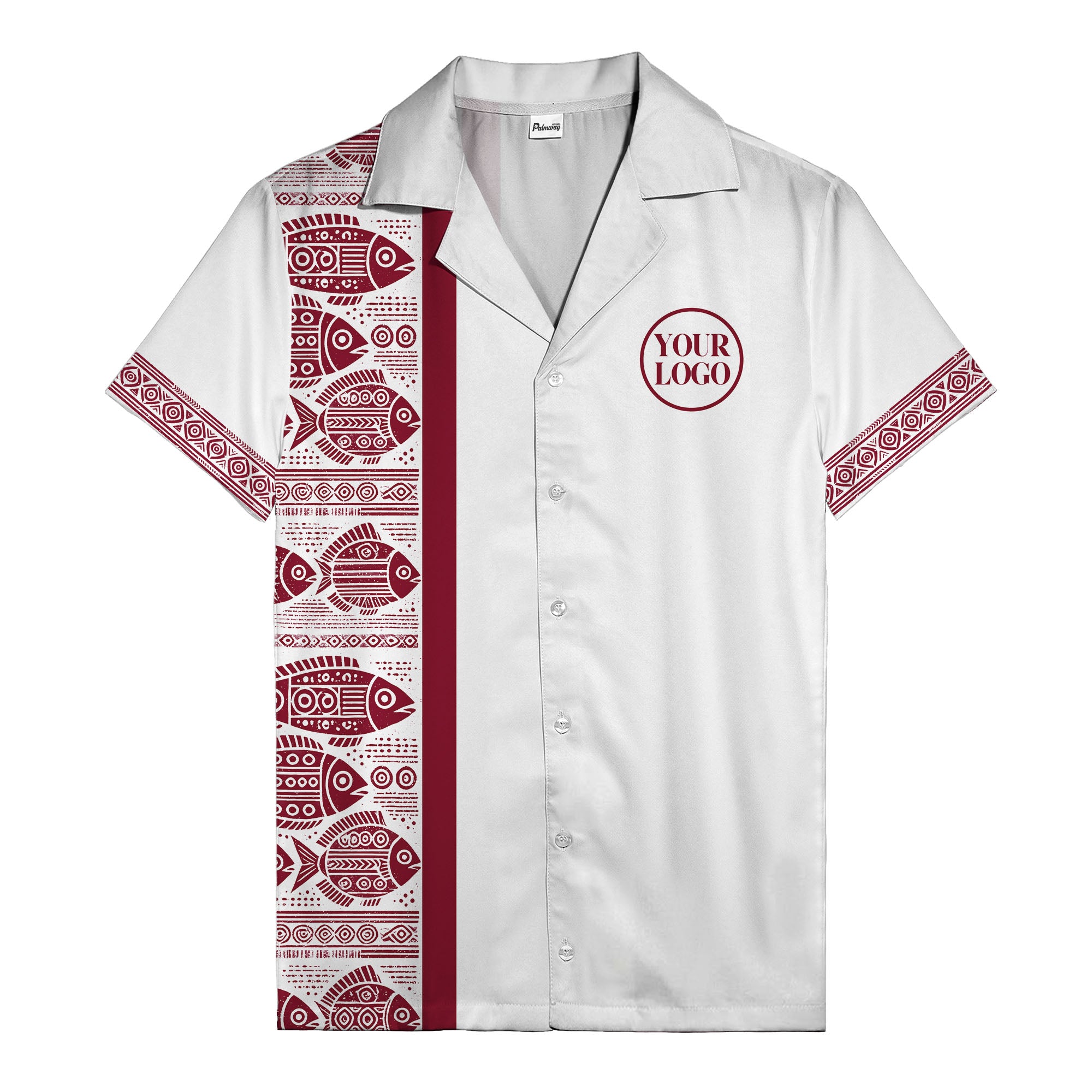 tribal fish & geometric border black white hawaiian shirt for men
