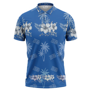 tropical hibiscus palm frond custom multi color illustrated vacation golf polo shirt for men