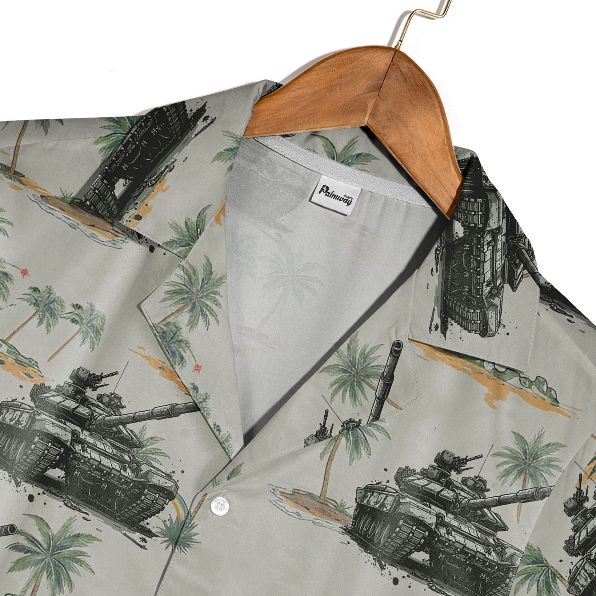 Tropical Military Tank Hawaiian Shirt with Palm Trees & Island Vibes