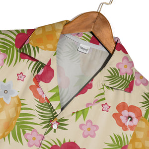 Tropical Pineapple Hawaiian Shirt with Hibiscus and Palm Fronds