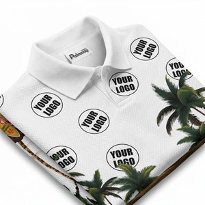 tropical surf vans & palm trees beach scene illustrated polo shirt for summer