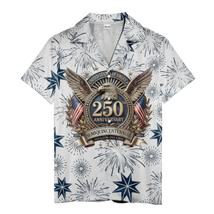 usa 250th anniversary hawaiian shirt with patriotic eagle & fireworks design