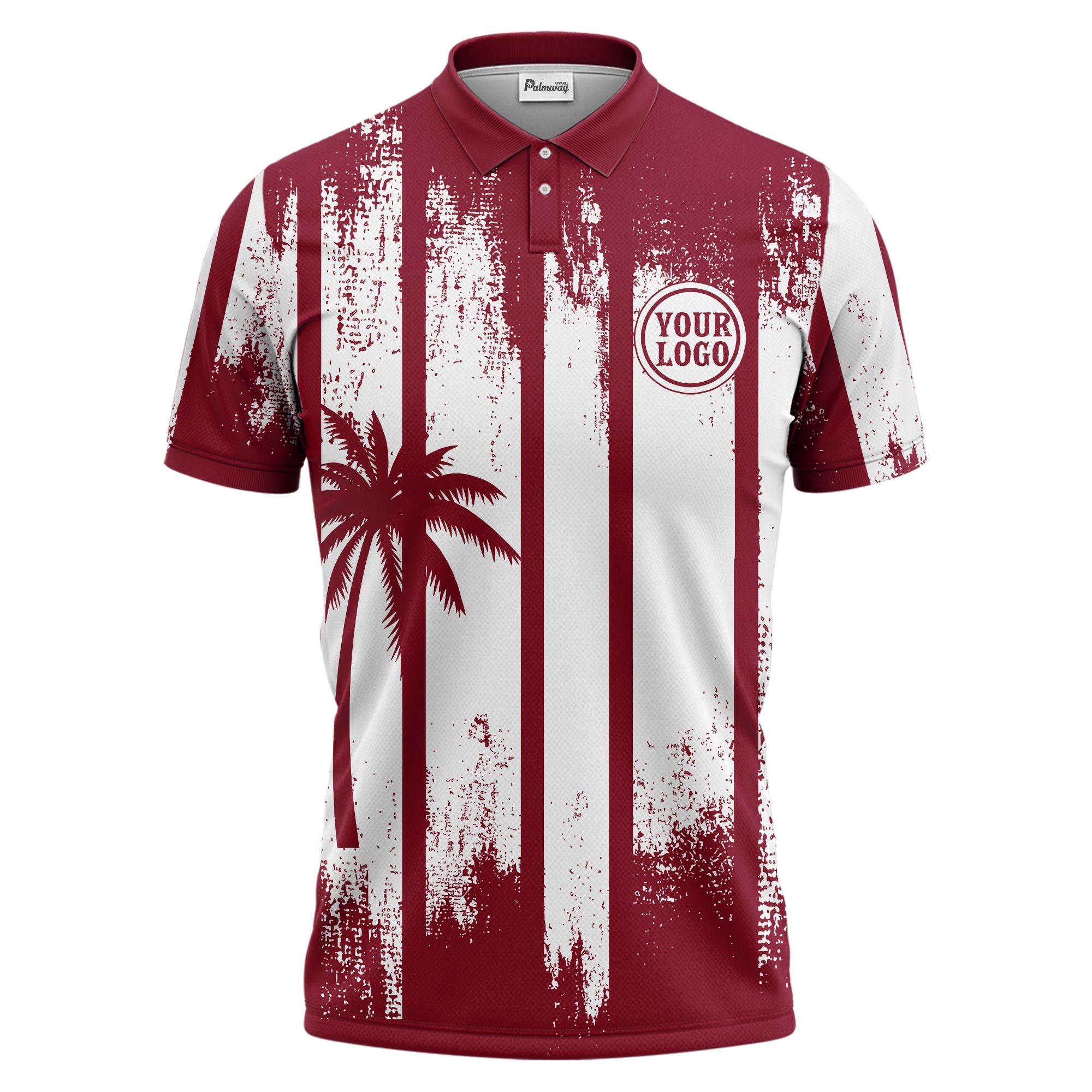 vertical striped palm trees grunge texture polo shirt for men