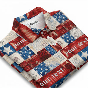 vintage american flag stars & stripes patchwork liberty bell polo shirt