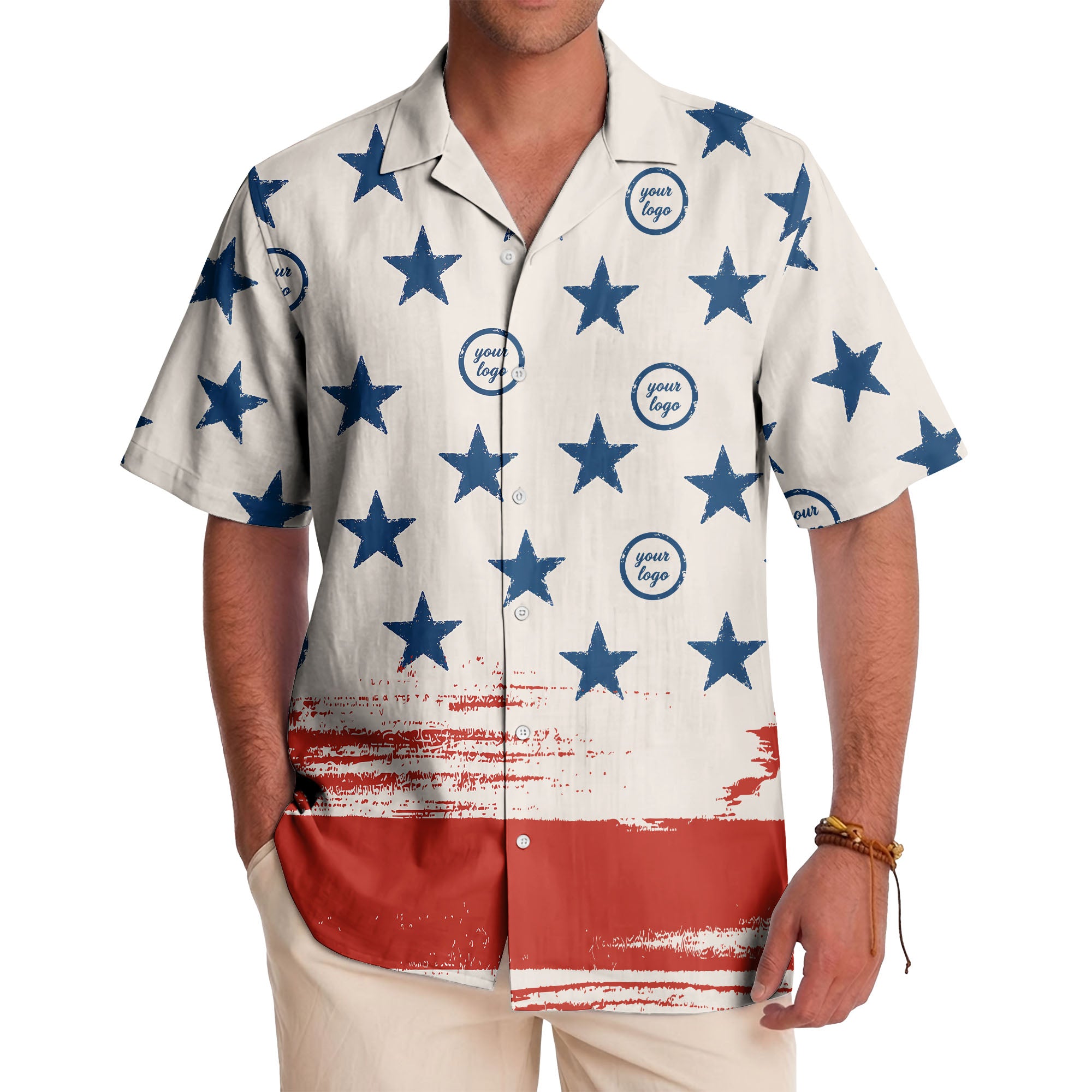 vintage american flag stars & stripes patriotic hawaiian shirt