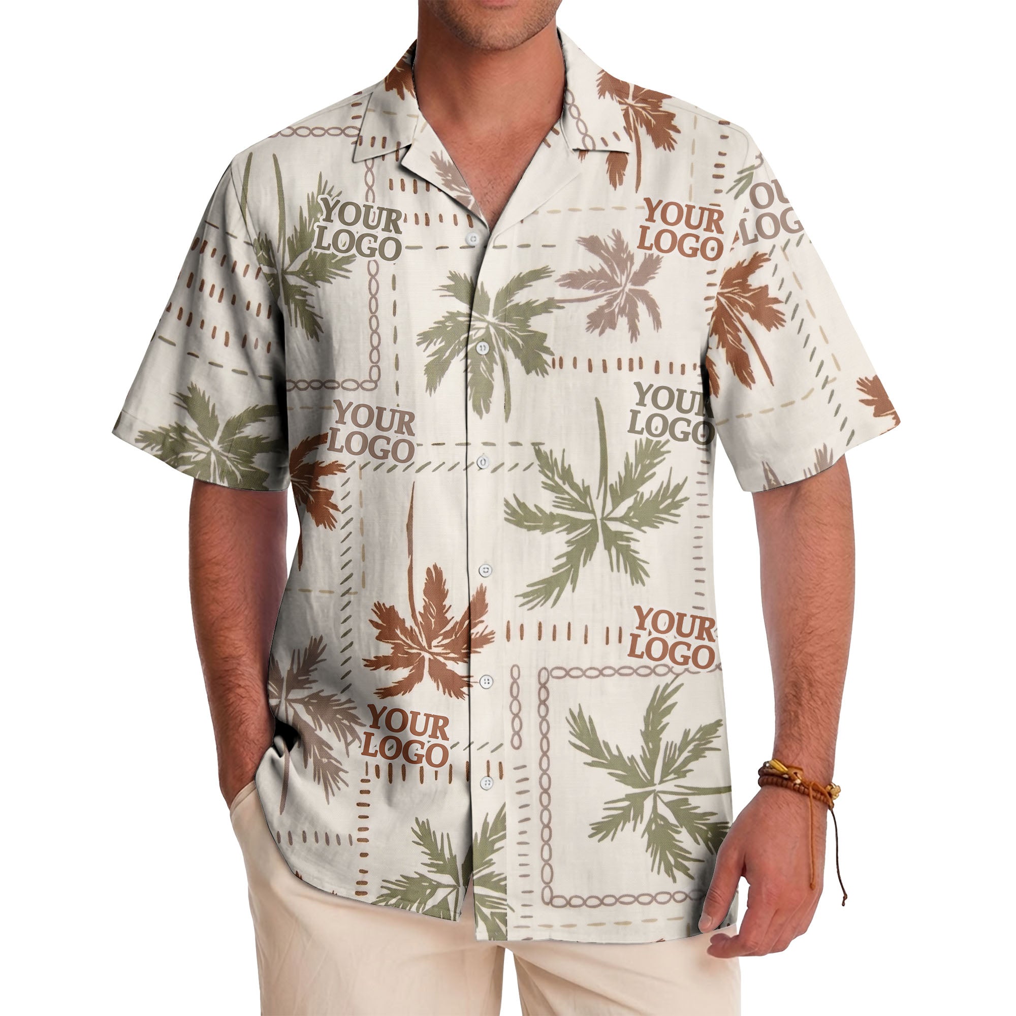 vintage palm tree repeat with custom logos hawaiian shirt