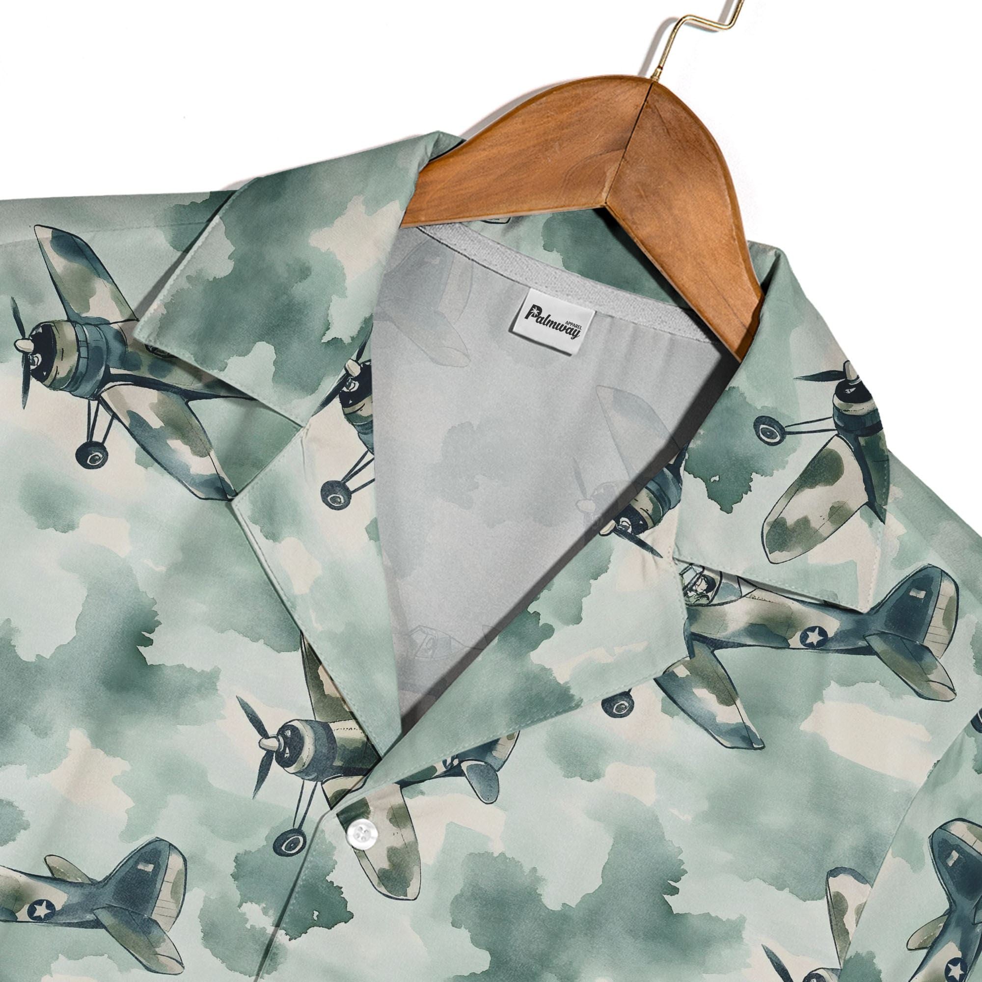 Vintage WWII Propeller Plane Camo Military Hawaiian Shirt – Aviation Print