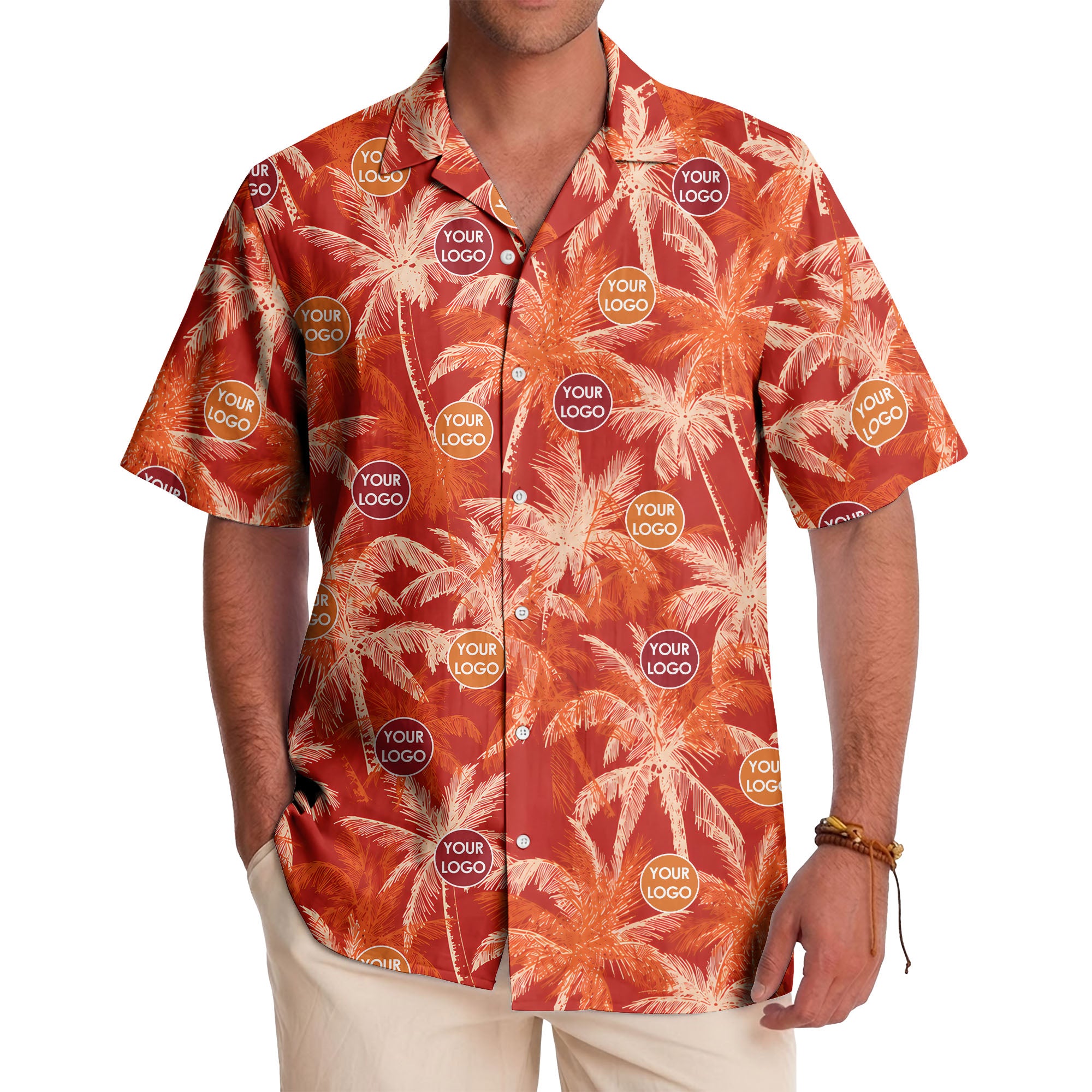 watercolor coral red palm tree & logo hawaiian beach vacation shirt hawaiian shirt
