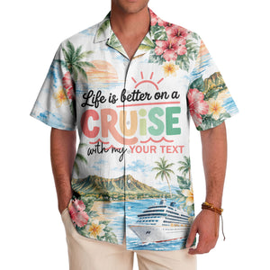 watercolor cruise sunset palm trees hibiscus flowers hawaiian shirt
