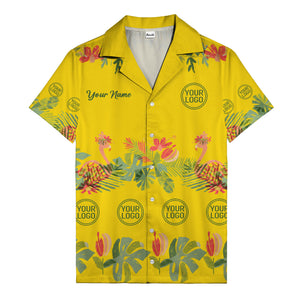 watercolor flamingo palm tropical flowers black hawaiian shirt