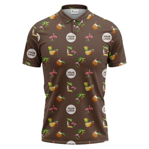 watercolor flamingos pineapples coconuts palm trees repeat polo shirt for men