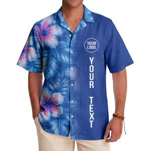 watercolor hibiscus monstera leaf royal blue hawaiian shirt