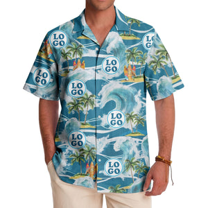 watercolor ocean waves palm trees surfboards hawaiian shirt for men