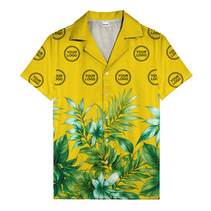watercolor palm fronds & monogram logo repeat hawaiian shirt