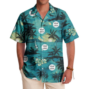 watercolor palm tree sunset sailboat hawaiian shirt