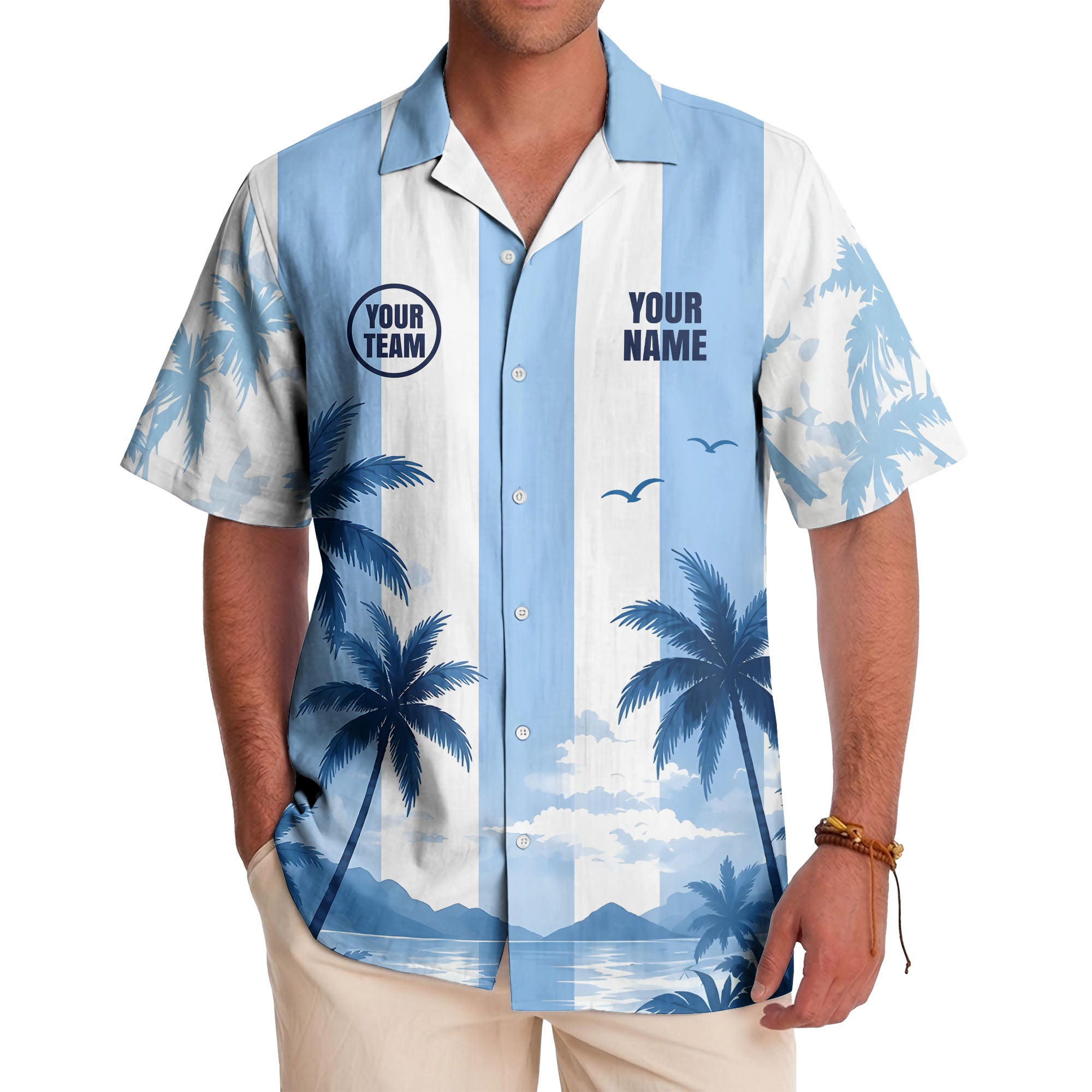 watercolor palm trees over ocean waves hawaiian shirt for men