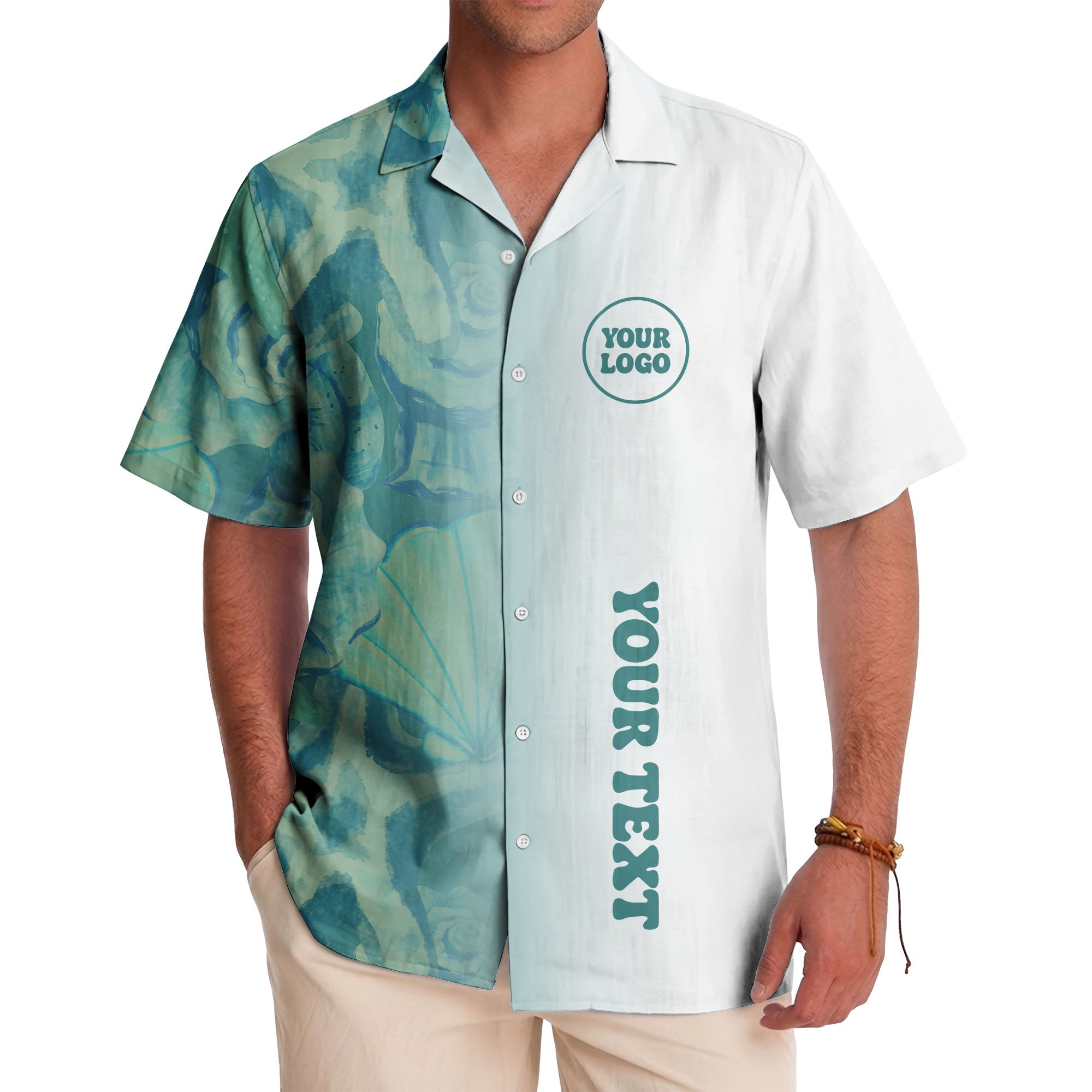 watercolor rose petal vertical name personalized teal hawaiian shirt