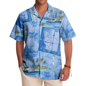 watercolor sailing ships & palm trees ocean hawaiian shirt
