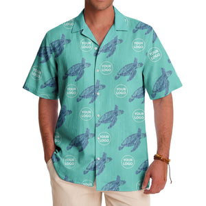 watercolor sea turtle repeat hawaiian shirt with custom logo slots