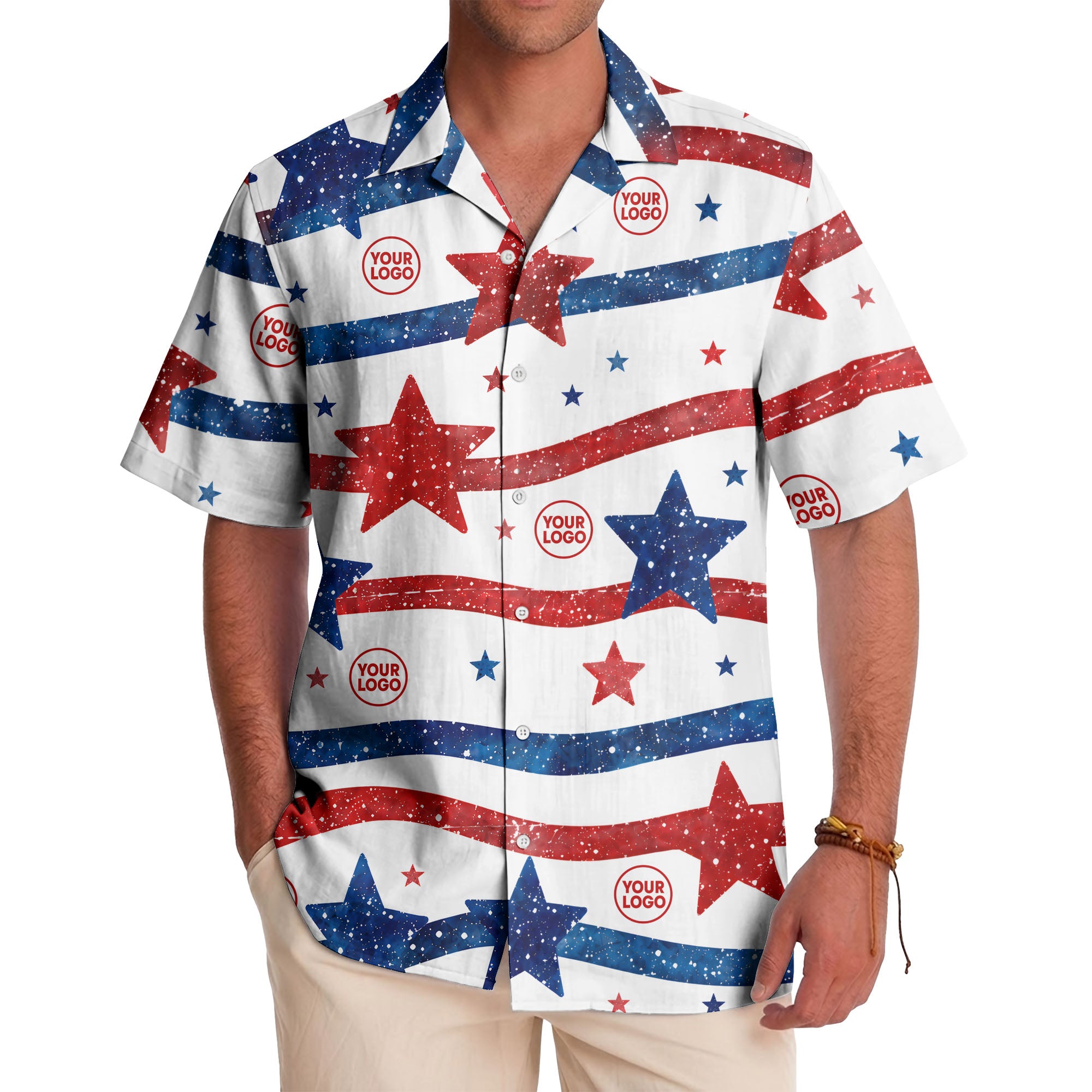 watercolor stars & stripes american flag hawaiian shirt for men
