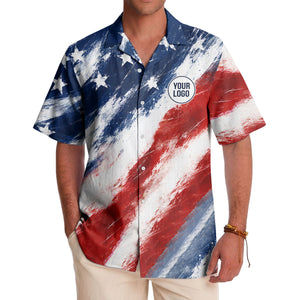 watercolor stars & stripes diagonal brushstroke patriotic hawaiian shirt