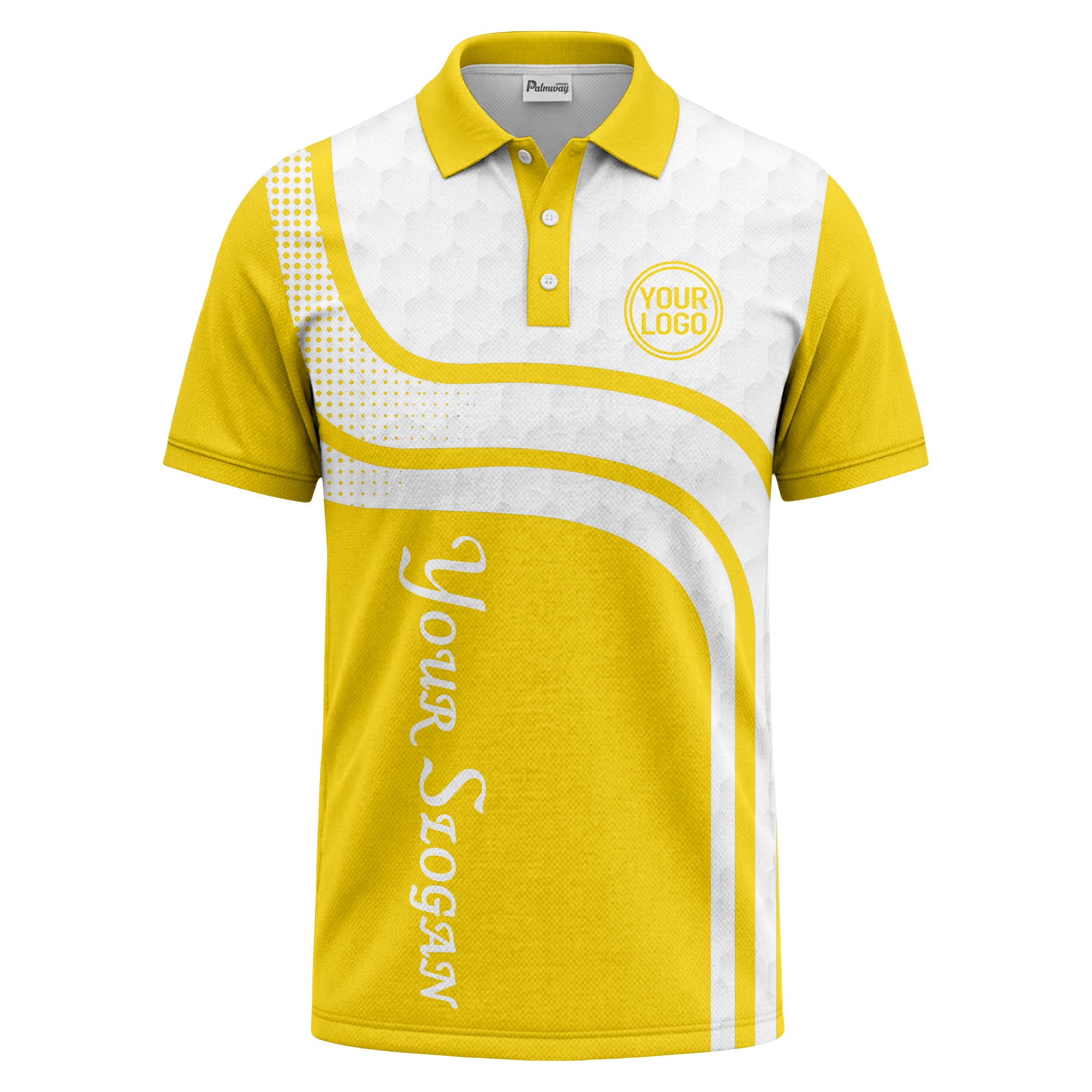 wave hexagon graphic golf polo shirt with custom logo