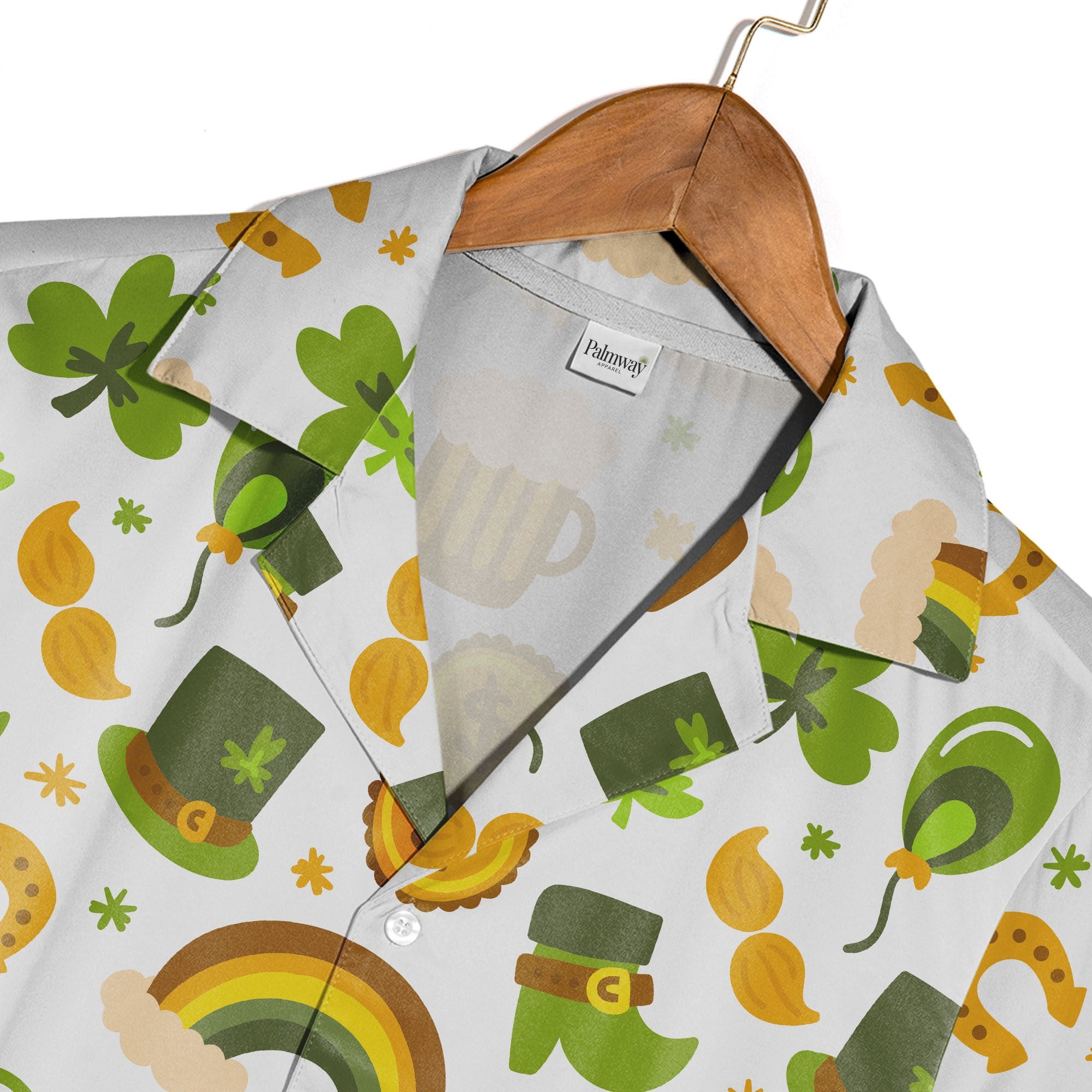 Whimsical St Patricks Day Hawaiian Shirt with Leprechaun Boots and Rainbows
