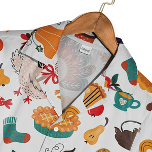 Whimsical Thanksgiving Hawaiian Shirt with Pilgrim Turkeys and Pumpkin Pies