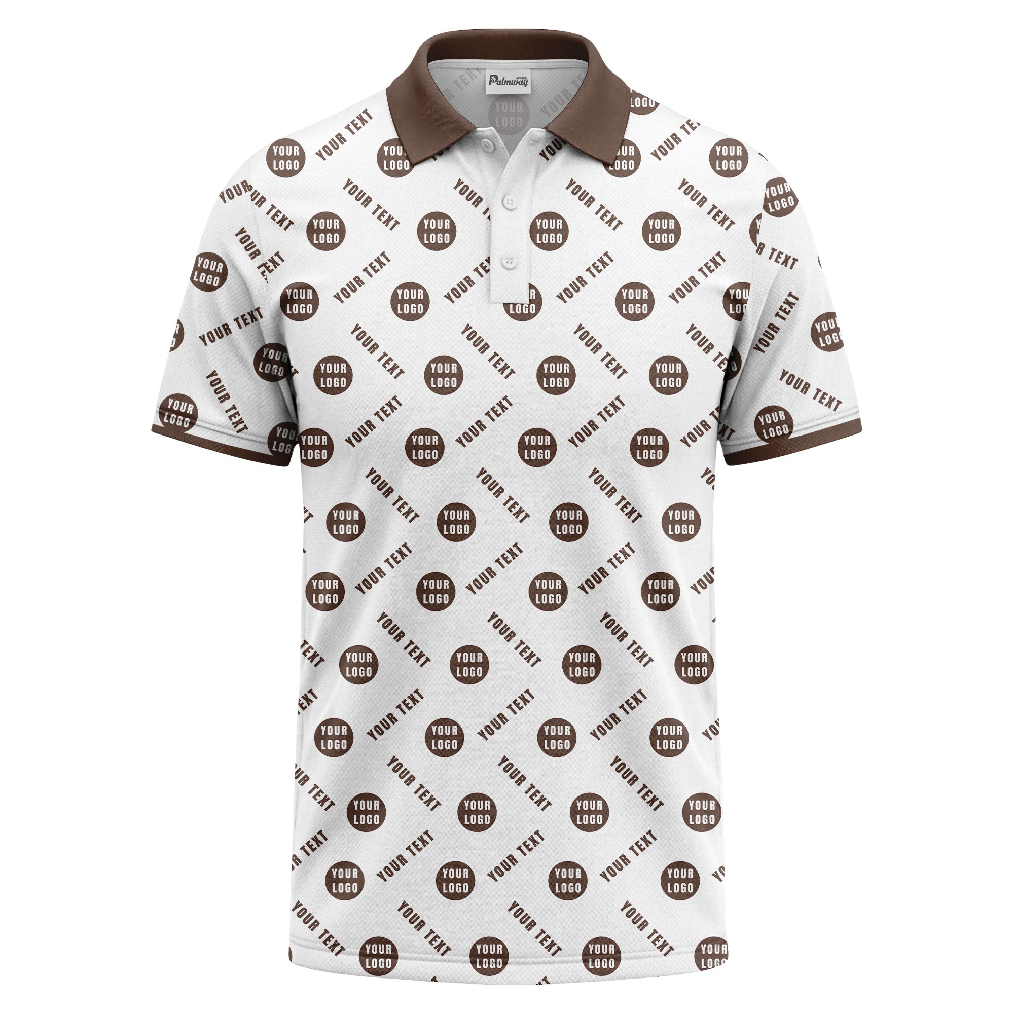 your name & logo repeat pattern all over print custom polo shirt