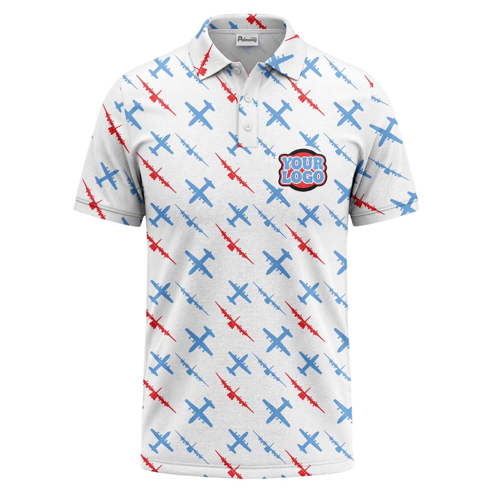 airplane silhouette repeat aviation graphic polo shirt for men