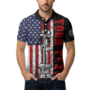 american flag military helmet combat boots polo shirt for men