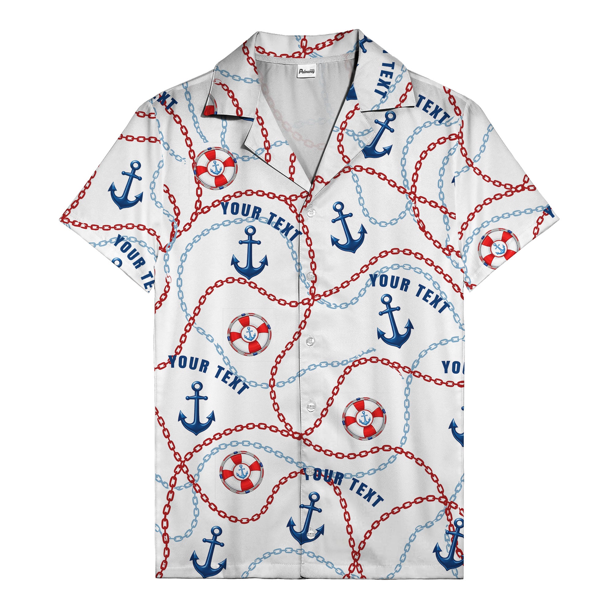 anchors lifebuoys chain link pattern nautical hawaiian shirt