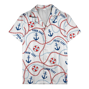 anchors lifebuoys chain link pattern nautical hawaiian shirt