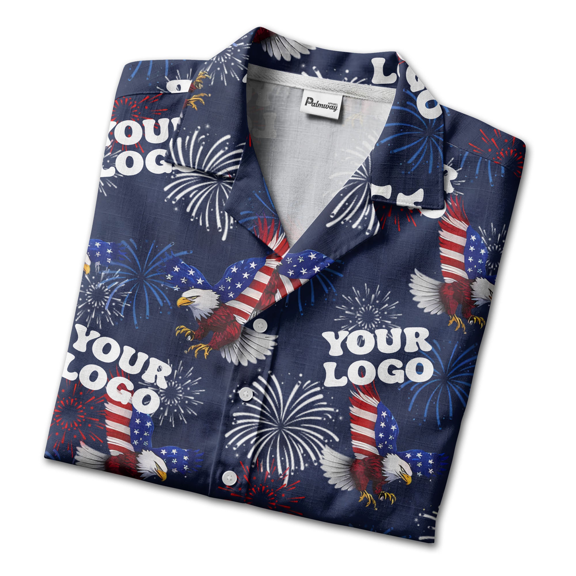 bald eagles fireworks american flag burst navy blue patriotic hawaiian shirt