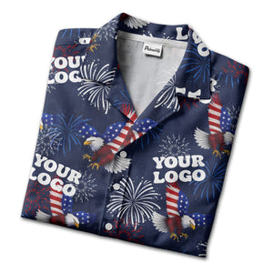 bald eagles fireworks american flag burst navy blue patriotic hawaiian shirt