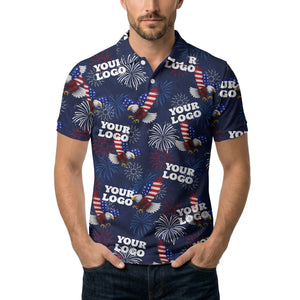 bald eagles fireworks stars & stripes patriotic navy blue polo shirt for men
