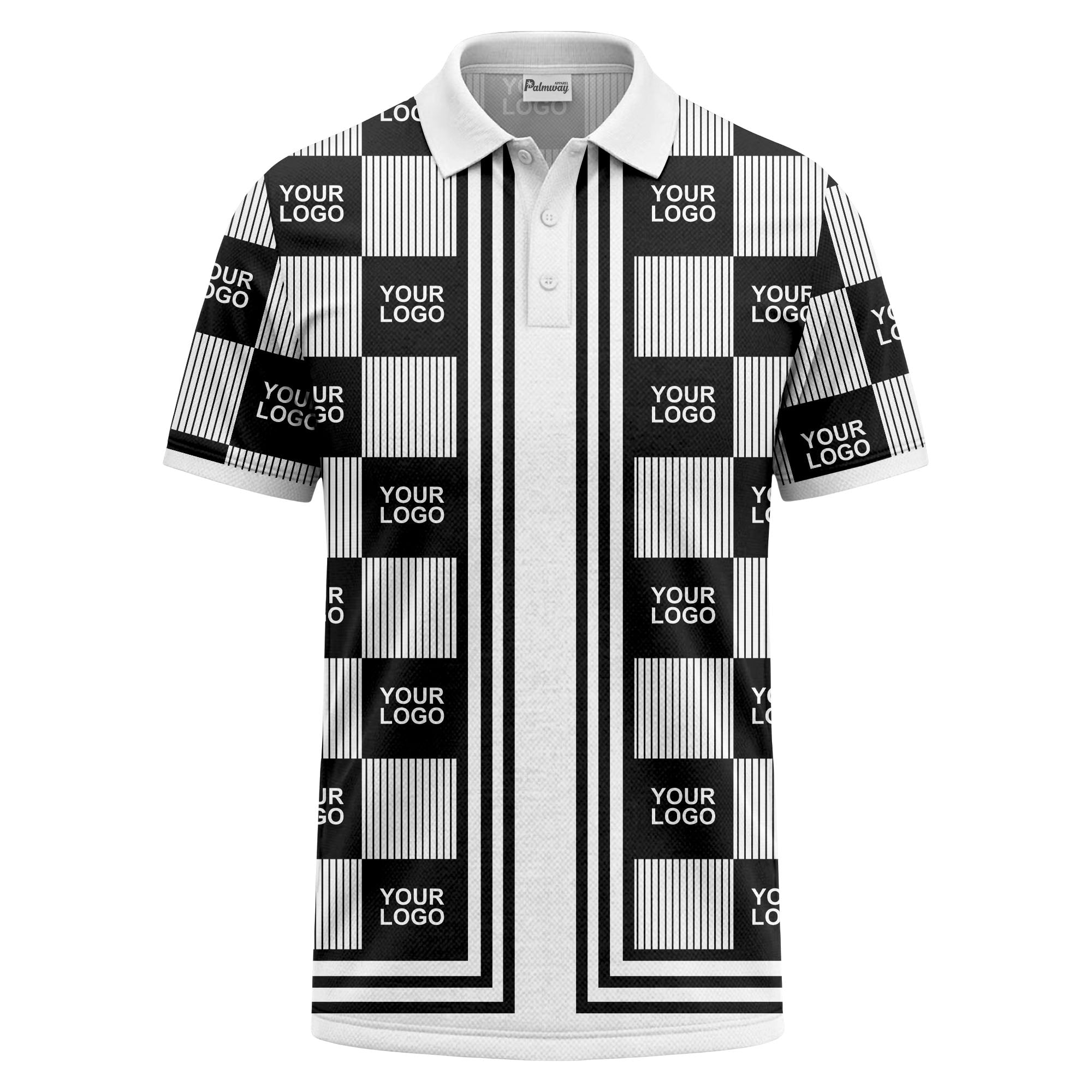 barcode graphic custom logo black white polo shirt for men