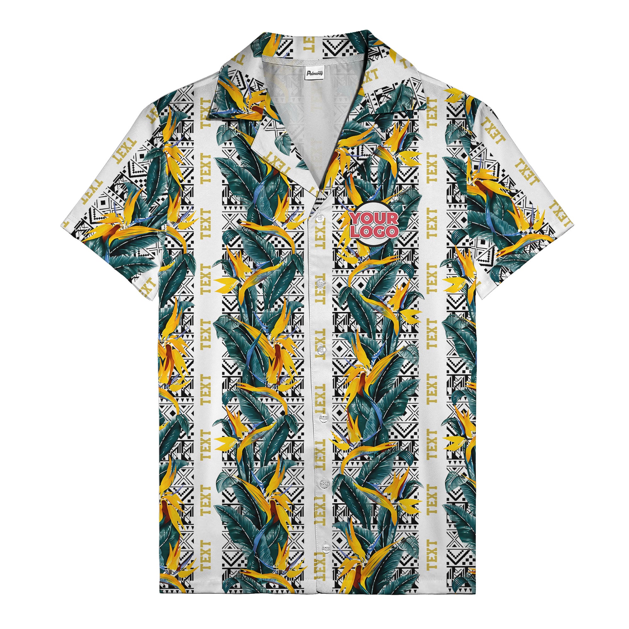 bird of paradise blossoms & tribal border black hawaiian shirt for men