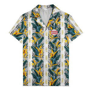 bird of paradise blossoms & tribal border black hawaiian shirt for men